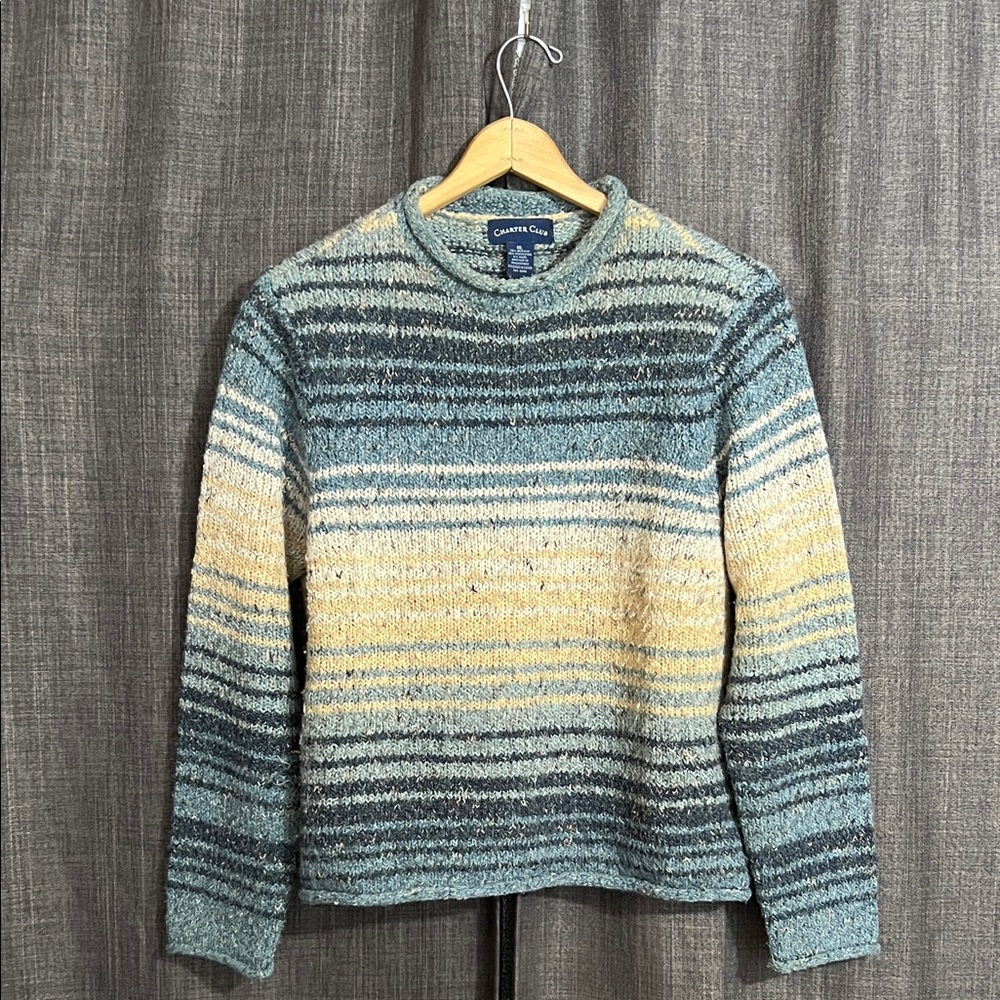 Charter club wool blend sweater size XL blue yellow striped